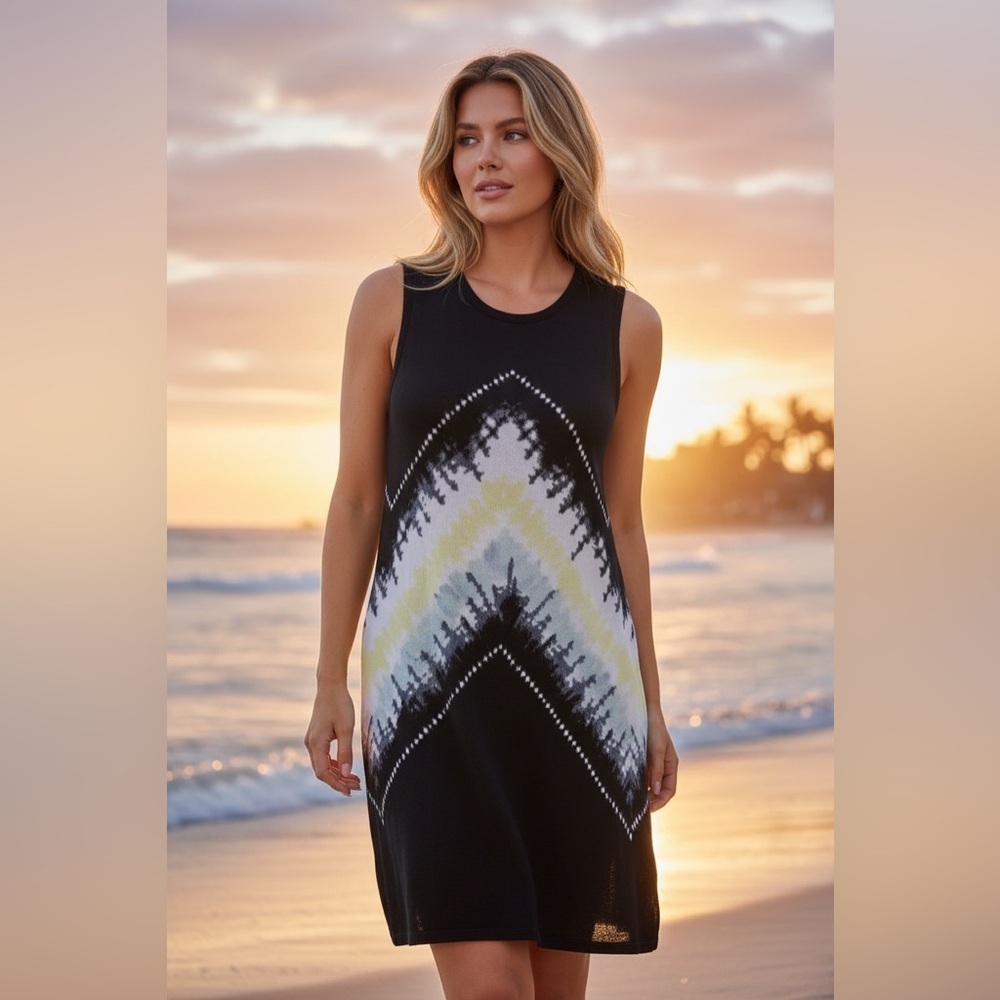 KINROSS LINEN TIE DYE PRINT DRESS IN ECLIPSE MULTI